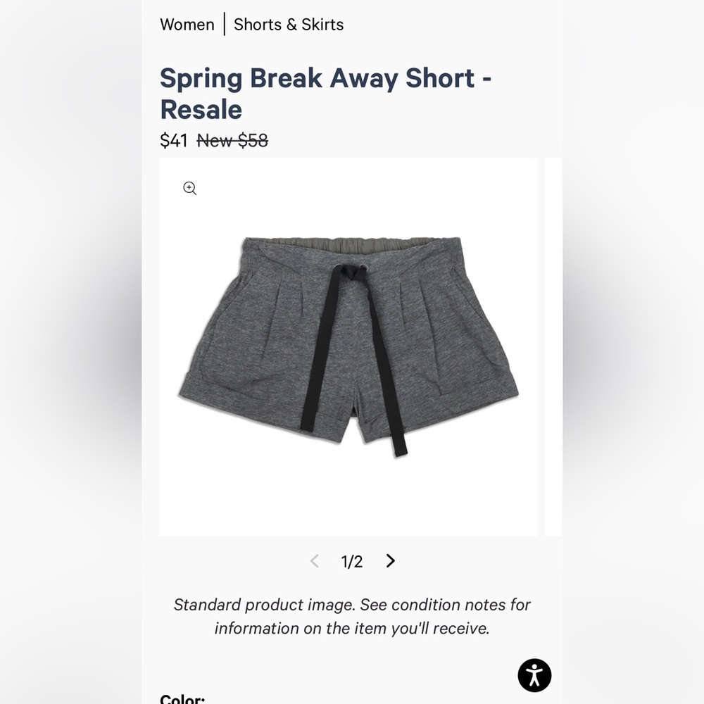 Lululemon Spring Break Away Shorts Grey Womens 6